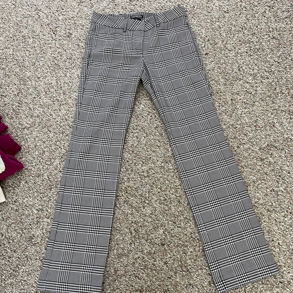Express Black And White Patterned Work Pants - image 1